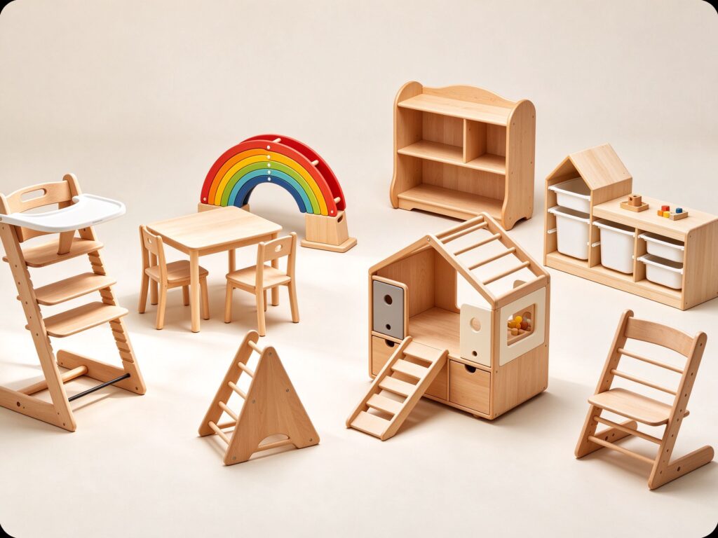 Child-sized wooden table and chair