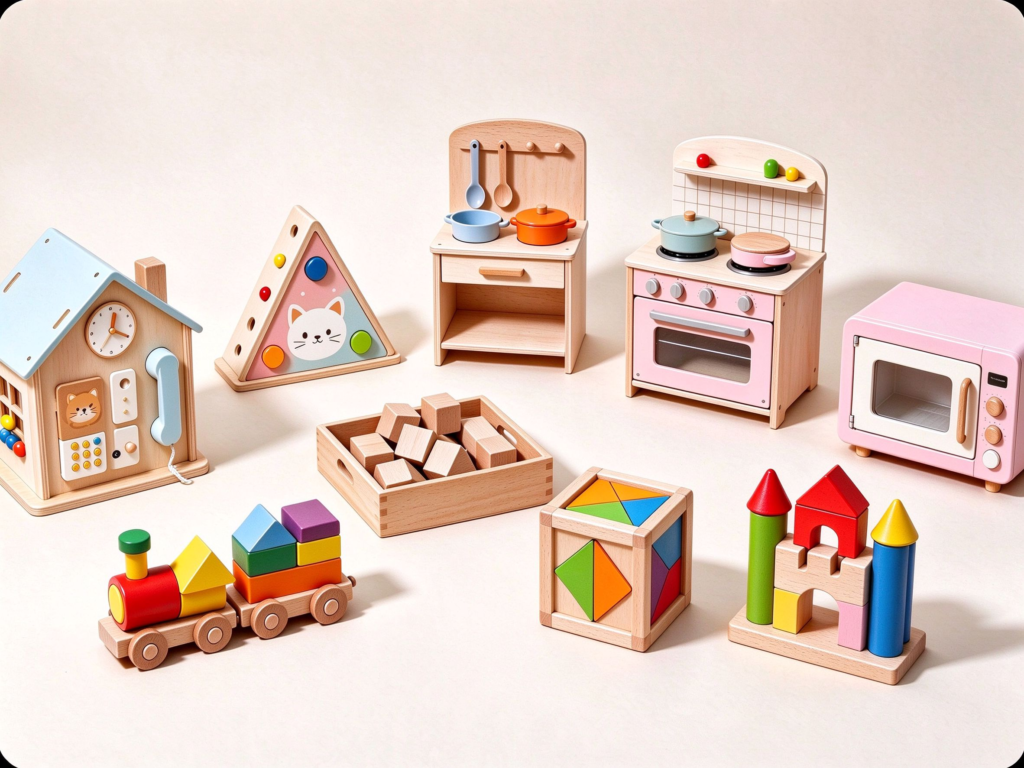 Wooden building blocks and toys